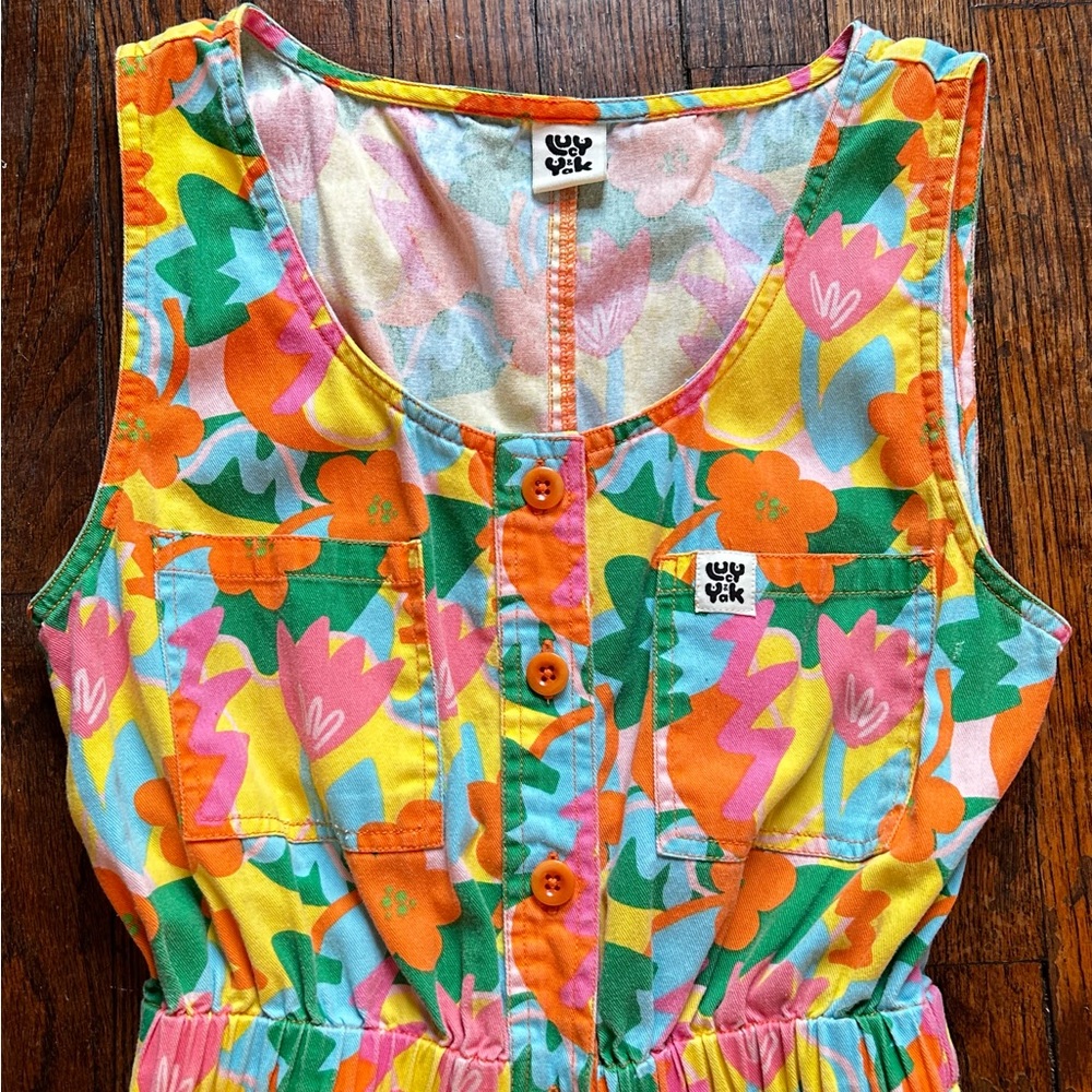 Lucy & Yak Orange, Pink & Green Floral Sleeveless Button-Front Jumpsuit
